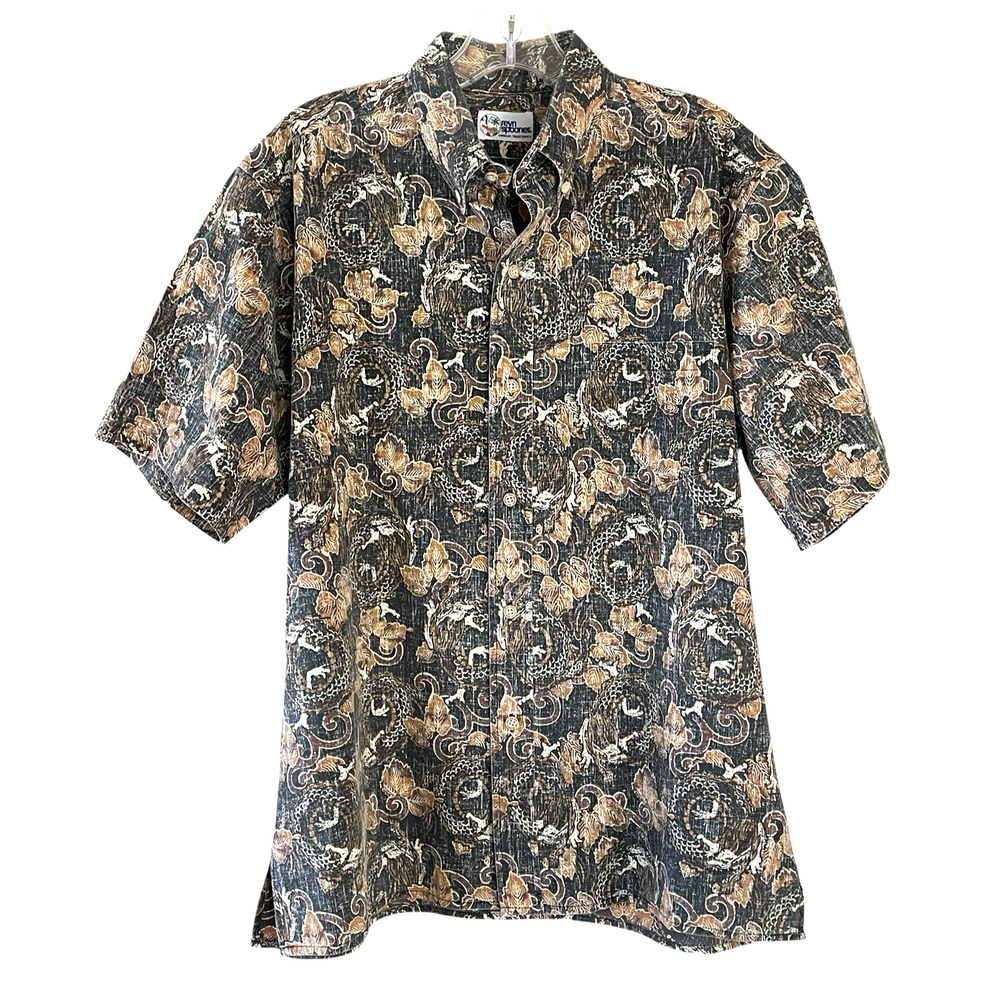 REYN SPOONER Men's Size Medium Brown Black Short Sleeve Button Down Camp Shirt - Picture 7 of 7
